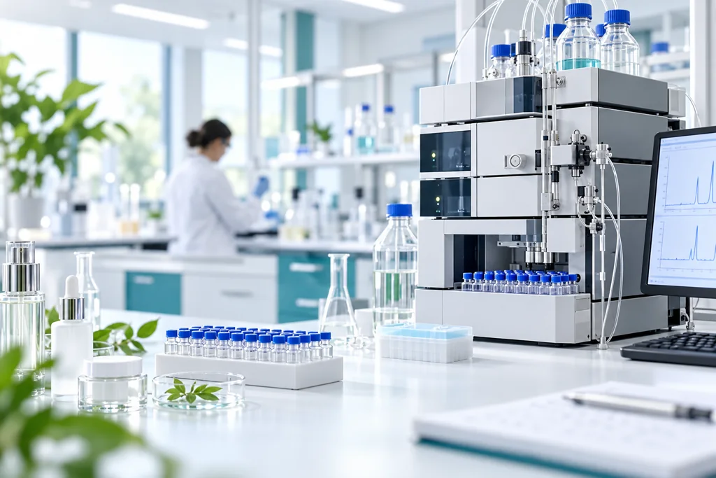 Conceptual peptide quality laboratory with chromatography equipment