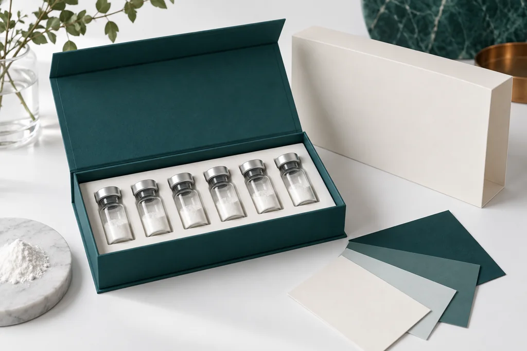 Private label cosmetic peptide vial kit packaging concept